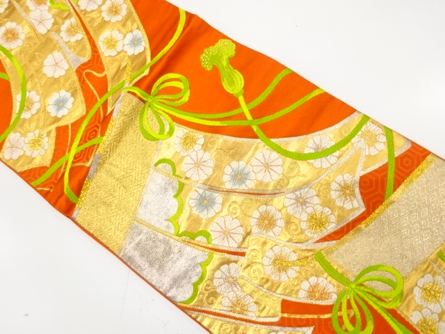JAPANESE KIMONO / ANTIQUE FUKURO OBI / SILK / WOVEN KICHO PATTERN